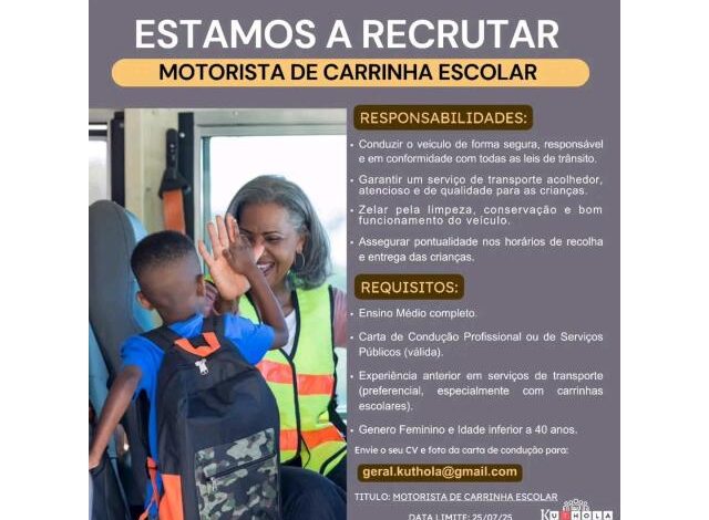 Vaga motorista de carrinha escolar (kuthola)