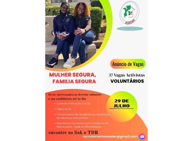 A aseder esta a recrutar 37 activistas voluntários