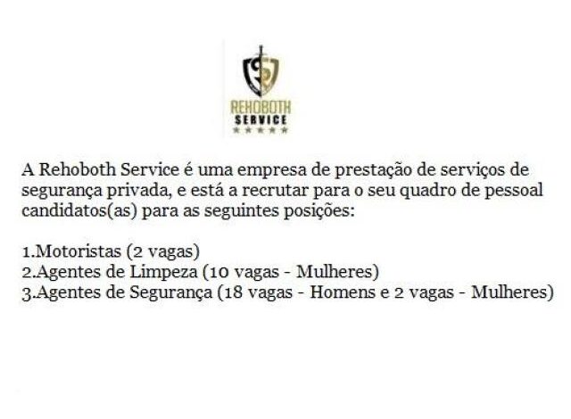 A rehoboth service abre 30 vagas de emprego em várias