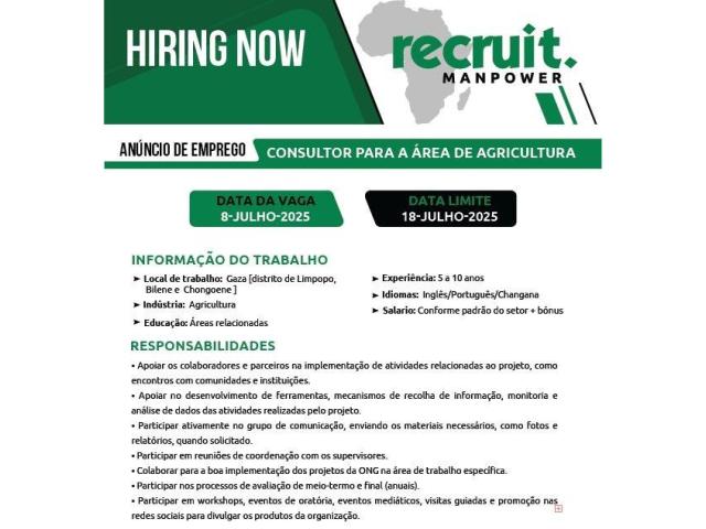 Vaga – consultor para Área de agricultura