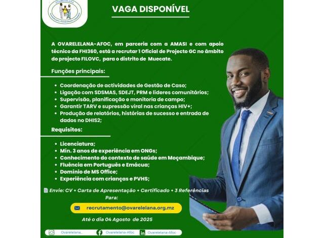 Vaga – oficial de projecto gc (ovarelelana afoc)
