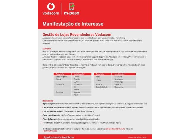 A vodacom e o mpesa estão a recrutar mais de