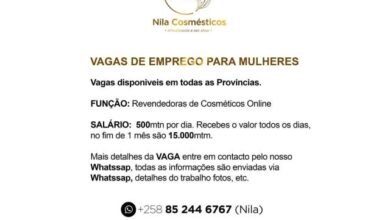 A nila cosméticos tem vagas (receba 500mt por dia e