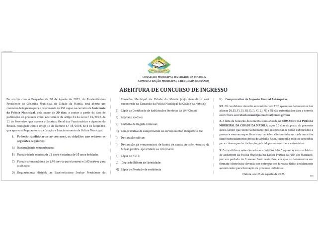 A polícia municipal da matola esta a receber cv's para