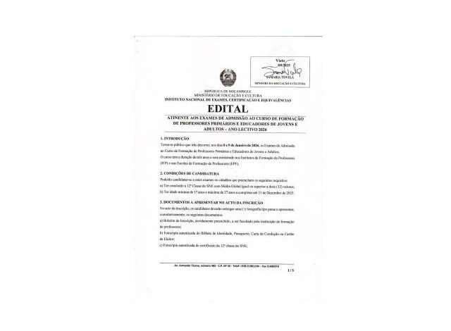 Edital de formação de professores primários e educadores de jovens