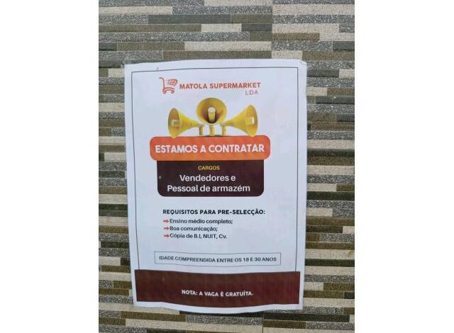 O supermercado matola tem mais de (13) vagas de emprego