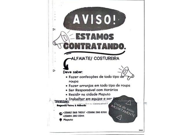 Vaga para alfaiate/costureira mais vagas