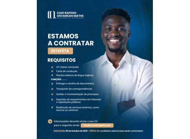 Vaga para estafeta com 12ª classe