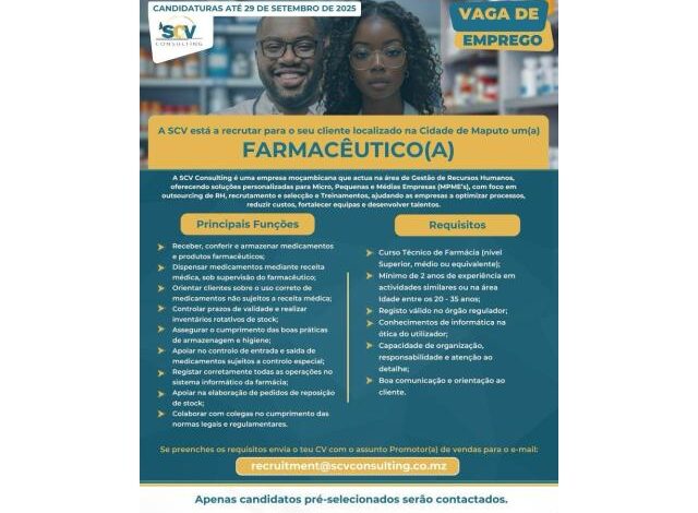 Vaga para farmacêutico (a) mais vagas