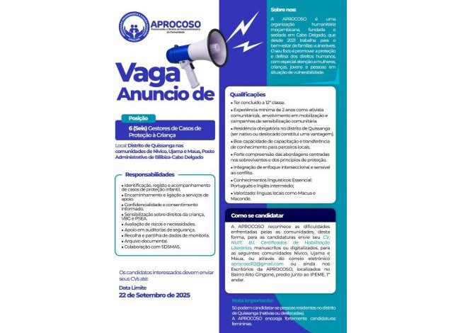 Vagas de emprego para gestores de casos (vários locais)