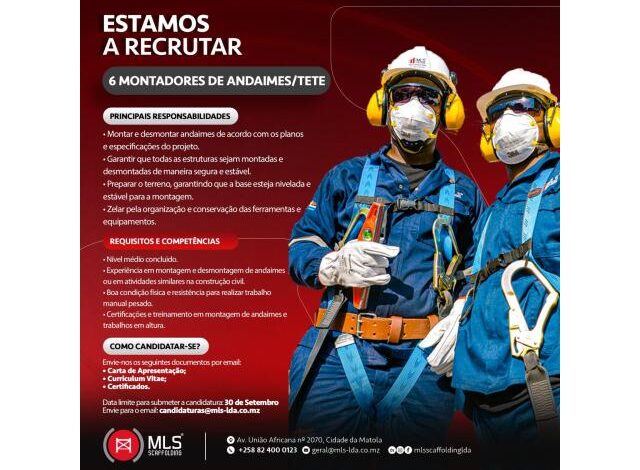 Vagas para (06) montadores de andaimes