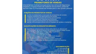 Vagas para dois (2) promotores de vendas