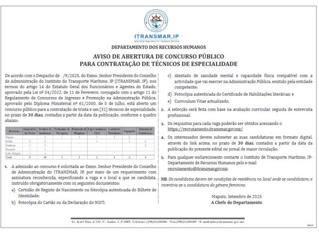 Vagas para(31) técnicos no aparelho do estado