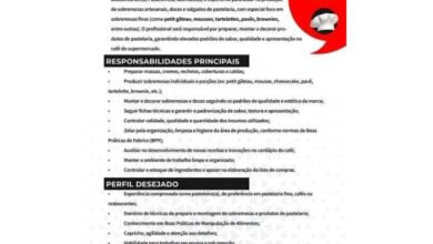 Vaga: pasteleiro(a) mais vagas