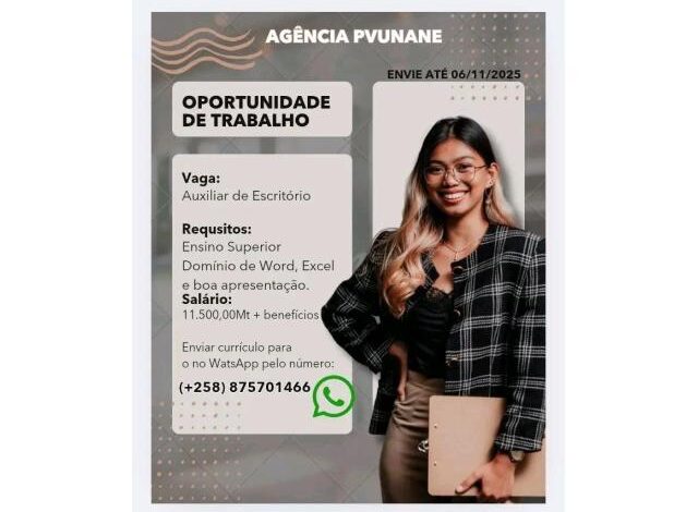Vaga para auxiliar de escritório
