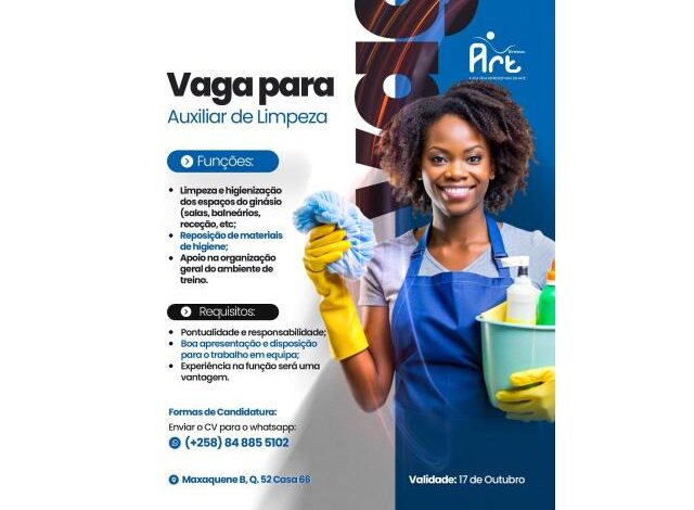 Vaga para auxiliar de limpeza