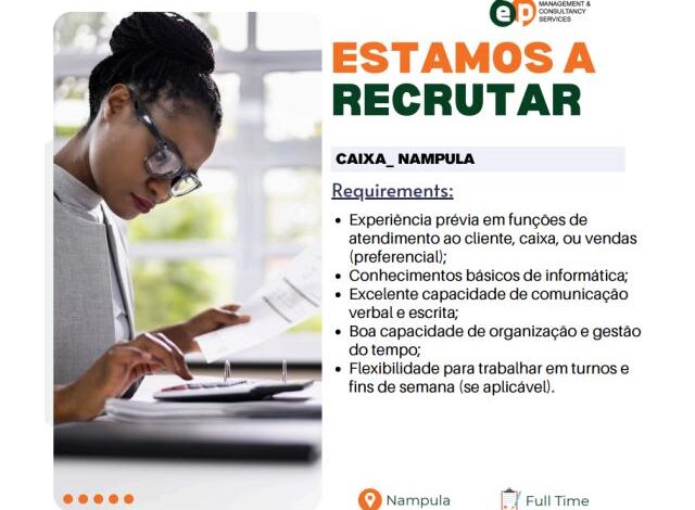 Vaga para caixa mais vagas