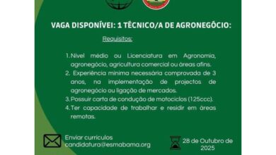 Vaga para: técnico/a de agronegócio associação esmabama
