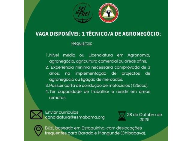 Vaga para: técnico/a de agronegócio associação esmabama