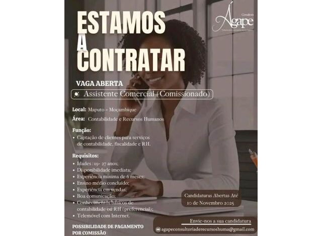 Vaga para assistente comercial mais vagas