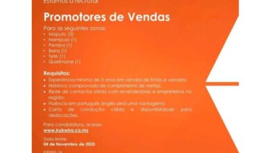 Vagas para (08) promotores de vendas