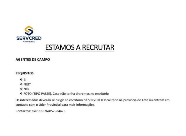 Vagas para (17) agentes de campo com 7* classe servcred