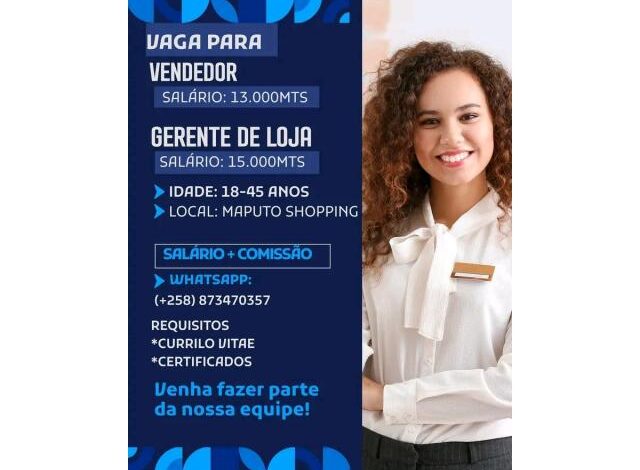 Vagas para vendedora e gerente de loja