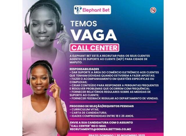 A elephant bet está a recrutar call center