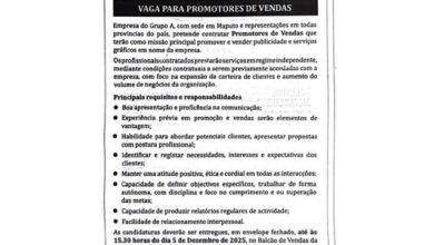 A empresa do grupo a pretende contratar promotores de vendas