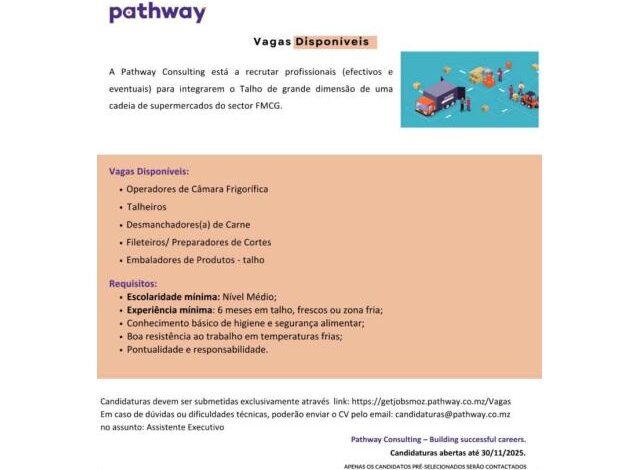 A pathway consulting, abre vagas de emprego em diversas áreas