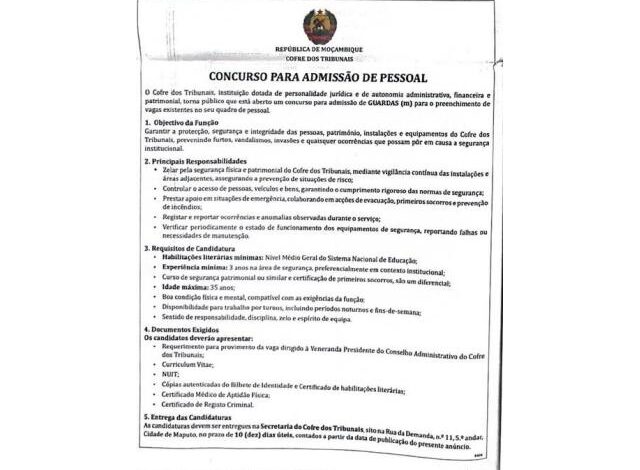 Concurso para admissão de guardas no aparelho do estado