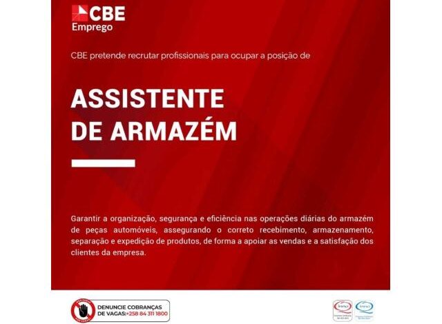 Vaga assistente de armazém (cbe)