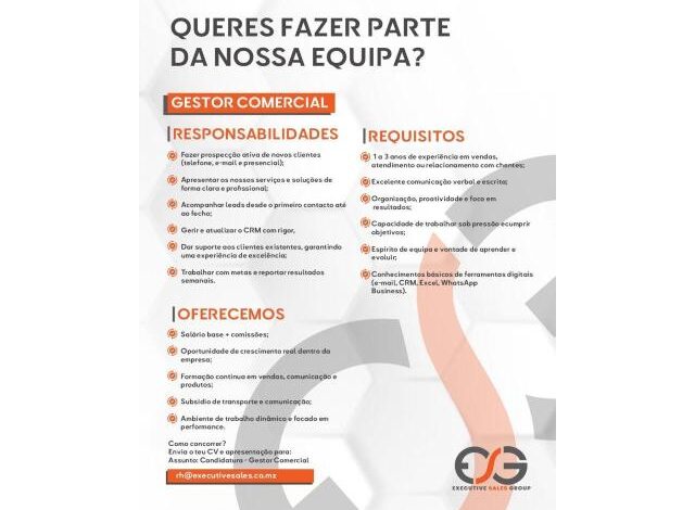 Vaga para gestor comercial mais vagas