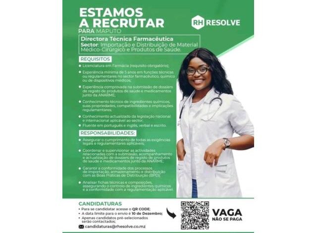 Vaga – diretora técnica farmacêutica