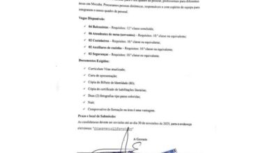 Vagas para (06) serventes, (04) balconistas, (02) cozinheiros, ....