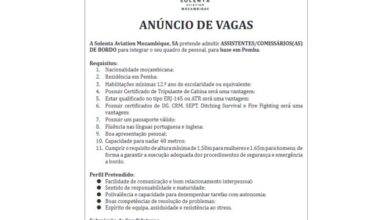 Vagas para assistentes/comissários(as) de bordo com 12* classe
