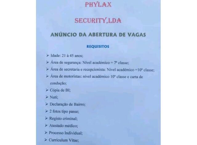 Phylax security ltd. está a recrutar em diversas áreas