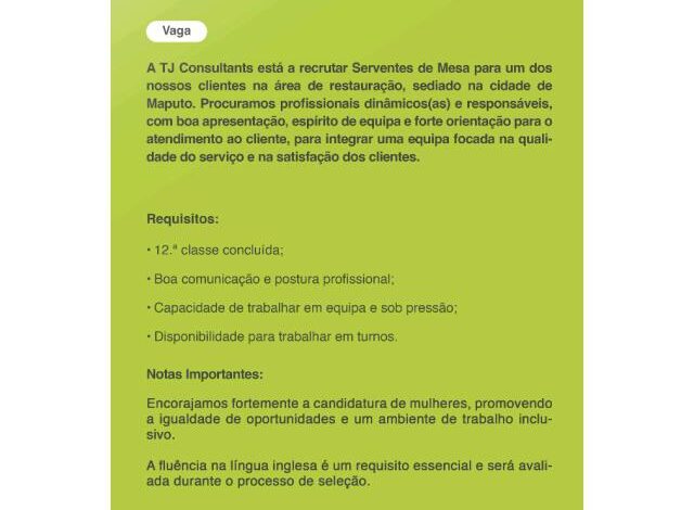 Vaga servente de mesa mais vagas