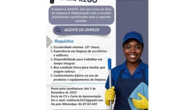 Vaga para auxiliar de limpezas com 10ª classe.