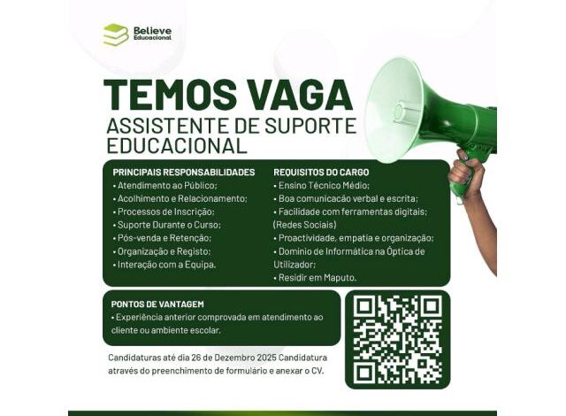 Vaga – assistente de suporte educacional