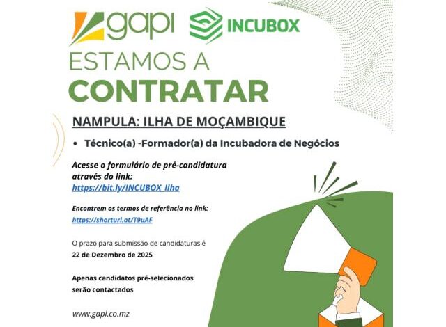 Vaga – técnico(a) formador(a) da incubadora de negócios
