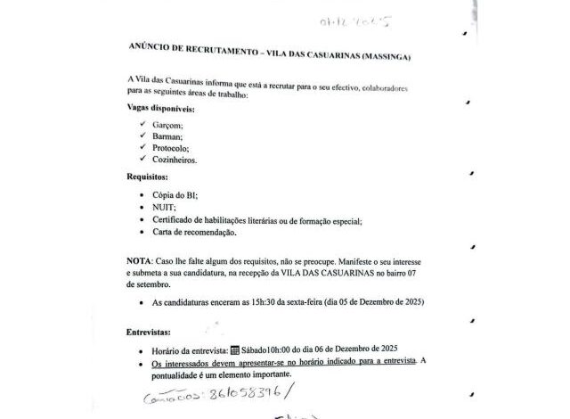 Vagas para garçom, barman, protocolo, cozinheiro(a)