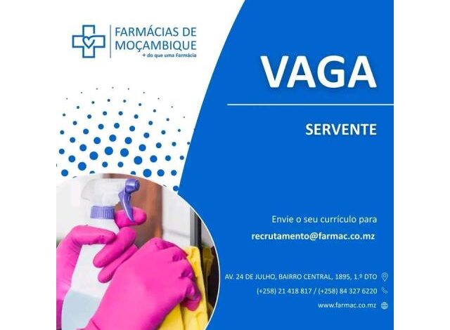 Vagas para serventes de farmácia 10⁰classe