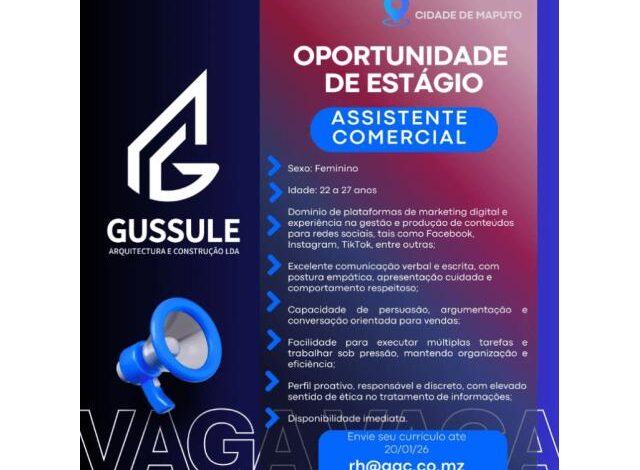 Vaga de estágio – assistente comercial