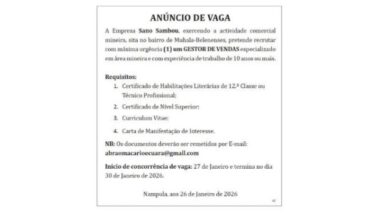 Vaga – gestor de vendas