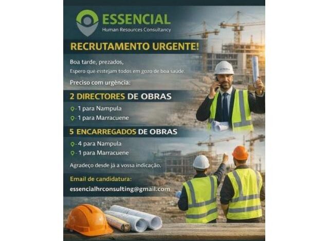 Disponiveis (07) vagas para trabalhar em obras de construção civil