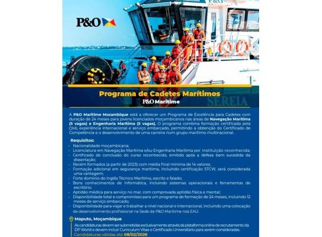 Programa de cadetes marítimos – navegação marítima (5 vagas) e