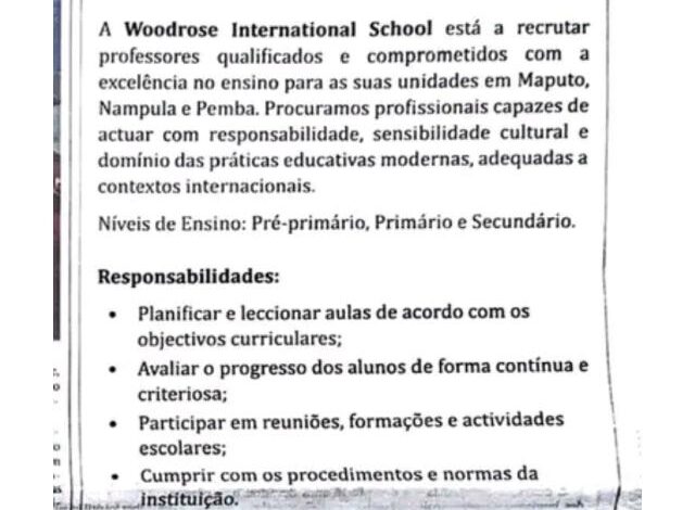 Vaga de emprego para professor (a)