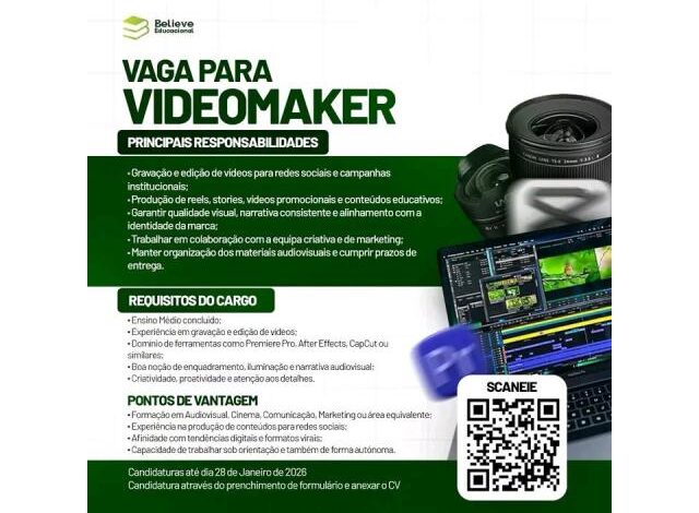 Vaga para videomaker / videÓgrafo