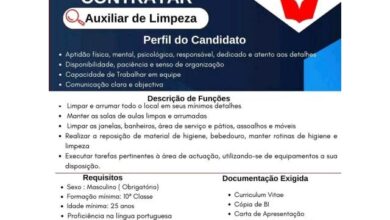 Vaga para auxiliar de limpeza